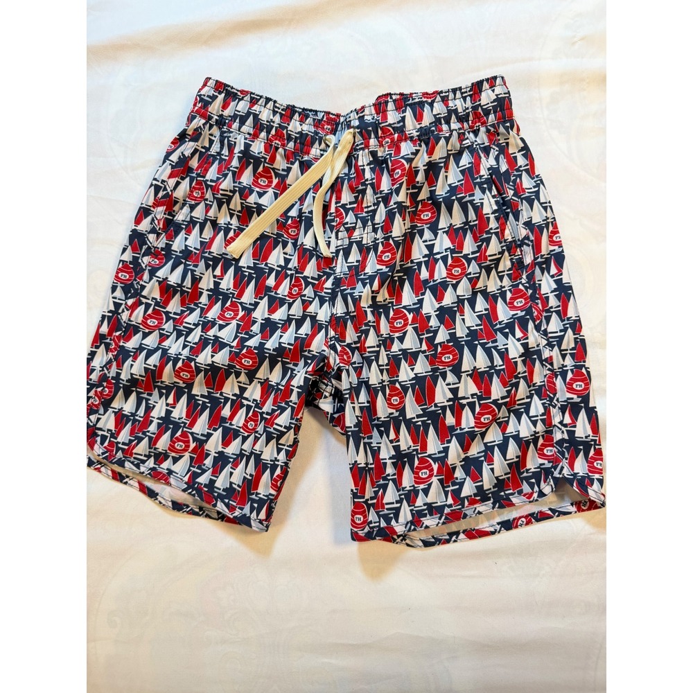 Fair Harbor Kids Navy Sailboat Swim Trunks BreezeKnit Liner KAT74-411-M Size M